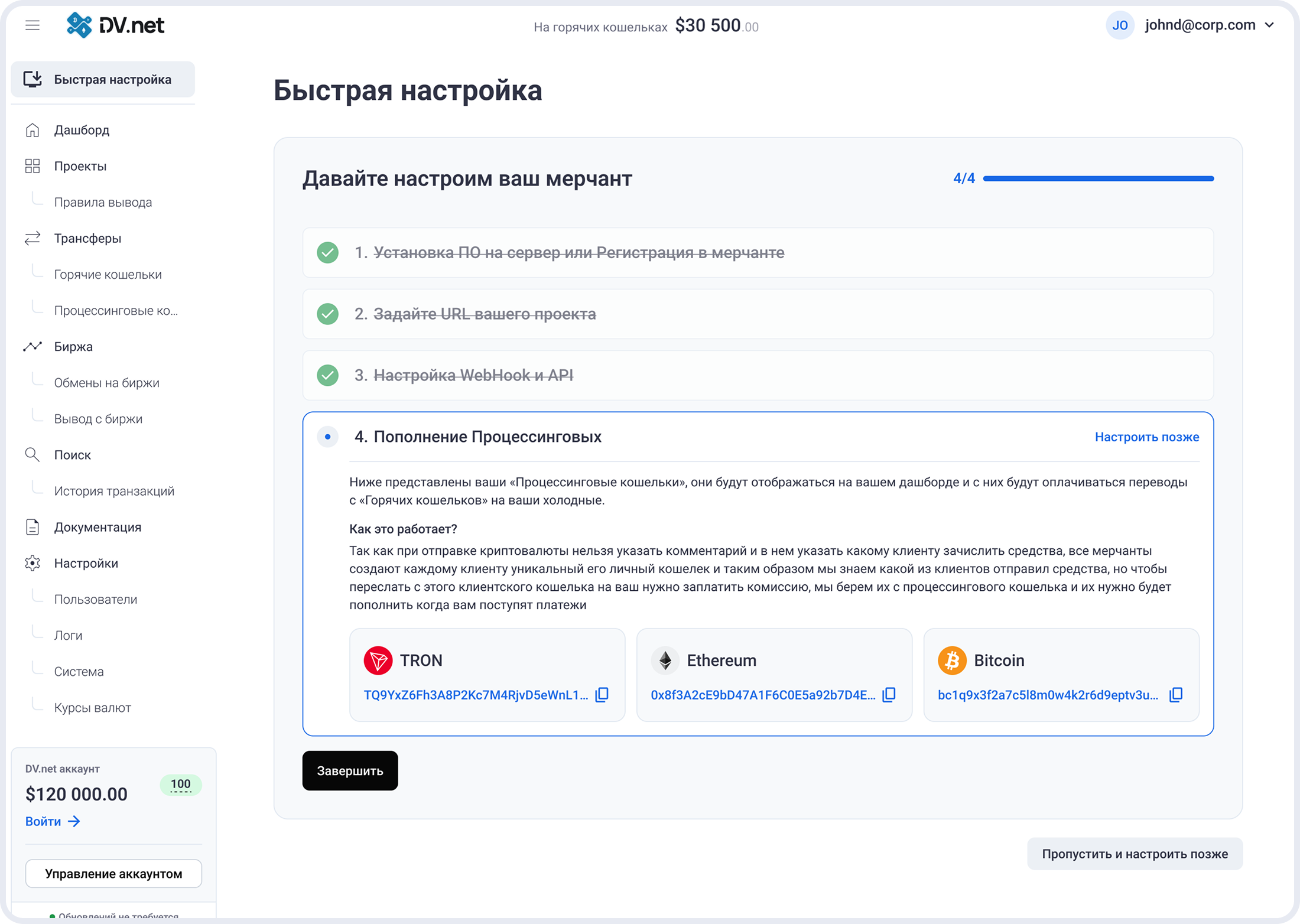 Сценарий 1. Быстрая настройка — процессинг